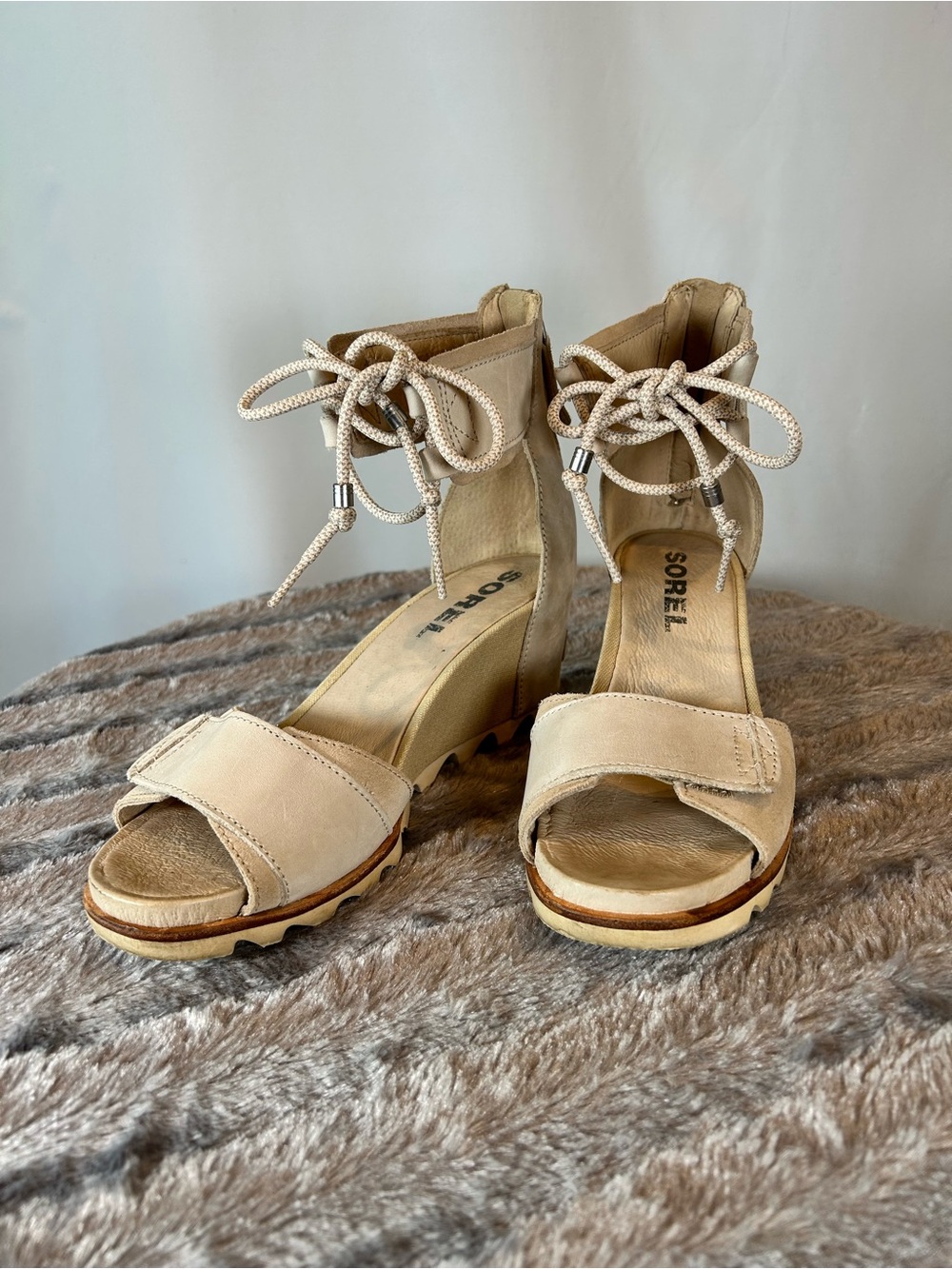 Sorel Beige Lace-Up Platform Heels